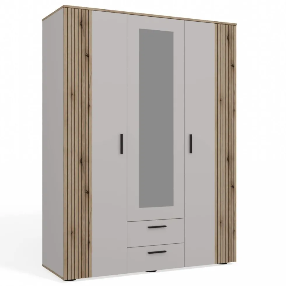 Armadio moderno 150x200 cm a 3 ante battenti cashmere e rovere AT2