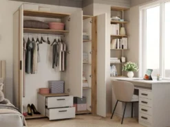 Armadio moderno 150x200 cm a 3 ante battenti cashmere e rovere AT2