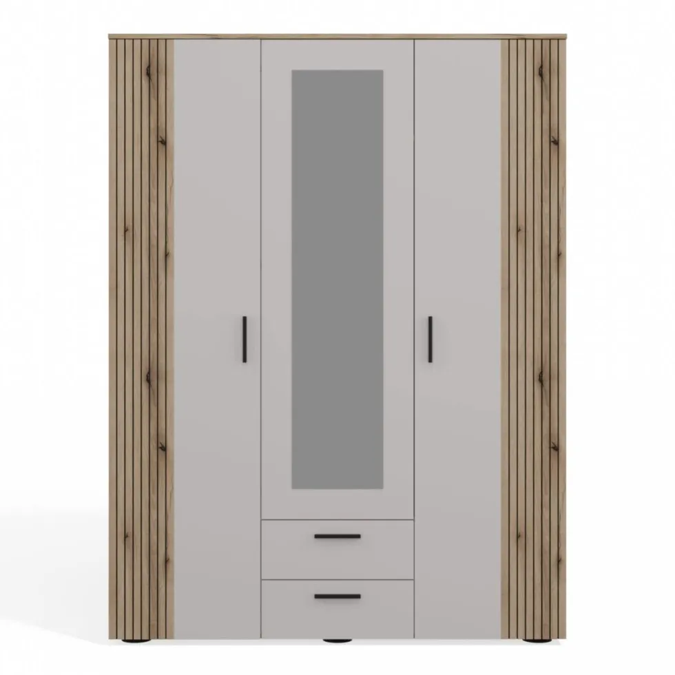 Armadio moderno 150x200 cm a 3 ante battenti cashmere e rovere AT2
