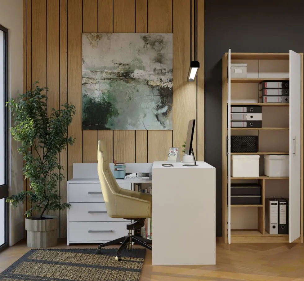 Armadio ufficio moderno 74x180x35 cm rovere e bianco AT1