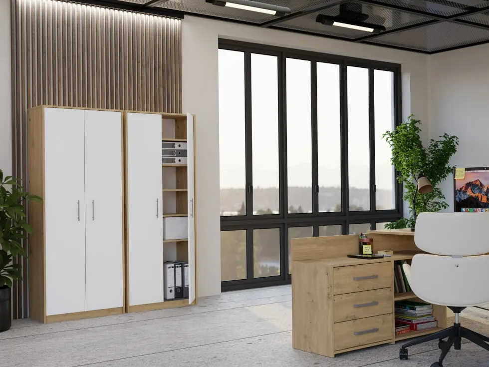 Armadio ufficio moderno 74x180x35 cm rovere e bianco AT1