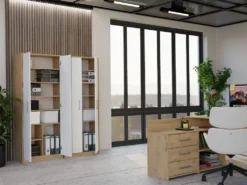 Armadio ufficio moderno 74x180x35 cm rovere e bianco AT1