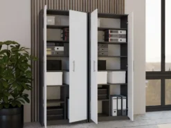 Armadio ufficio moderno 74x180x35 cm bianco e antracite AT1