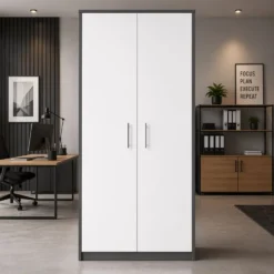 Armadio ufficio moderno 74x180x35 cm bianco e antracite AT1