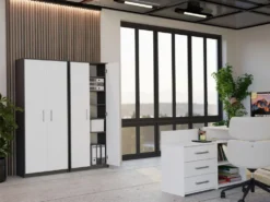 Armadio ufficio moderno 74x180x35 cm bianco e antracite AT1