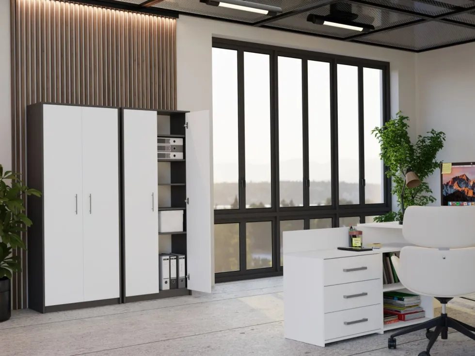 Armadio ufficio moderno 74x180x35 cm bianco e antracite AT1
