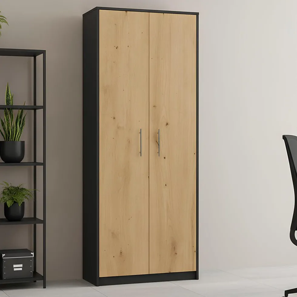Armadio ufficio moderno 74x180x35 cm rovere e antracite AT1