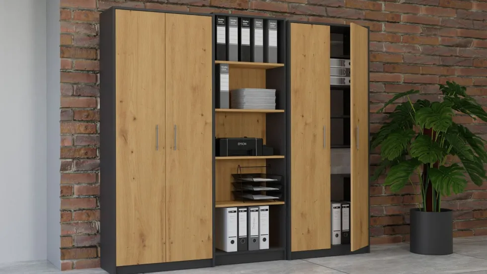 Armadio ufficio moderno 74x180x35 cm rovere e antracite AT1
