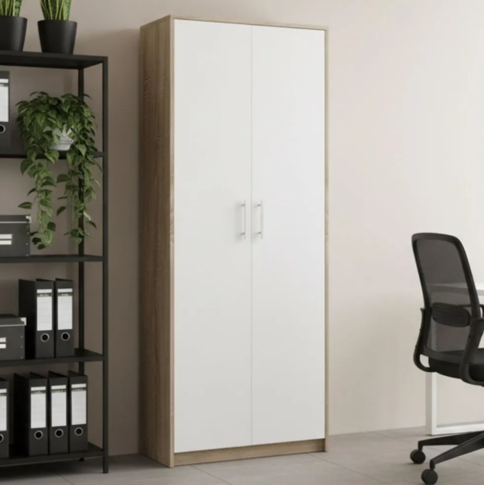 Armadio ufficio moderno 74x180x35 cm rovere chiaro e bianco AT1