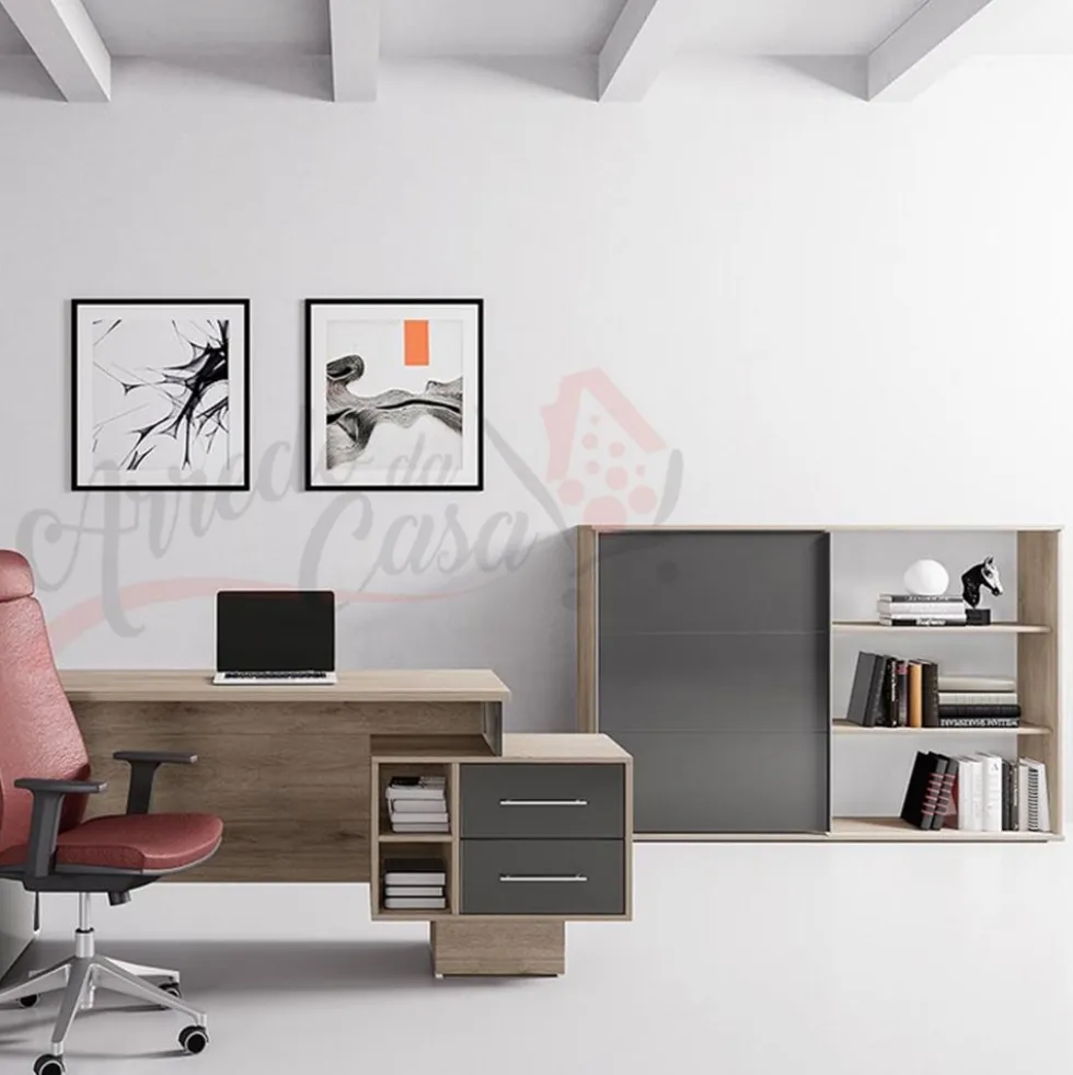 Arredo da ufficio in rovere chiaro e grigio cobalto lucido UI17