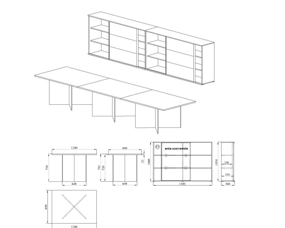 Arredo per ufficio rovere chiaro e grigio cobalto lucido UI18