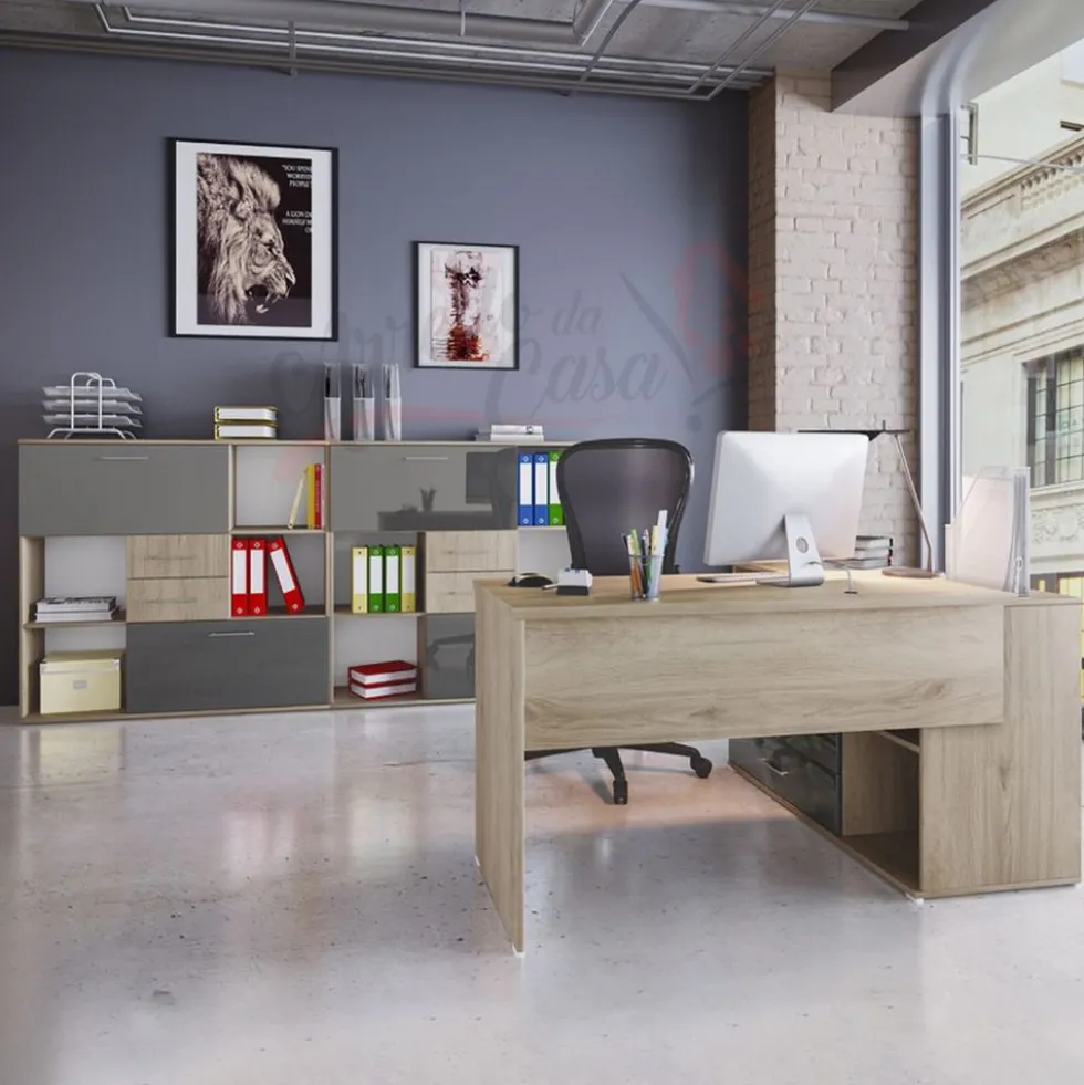 Arredo studio moderno rovere e grigio lucido UI6