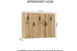 Attaccapanni a parete con 5 ganci 72x50 cm in rovere naturale ASG8