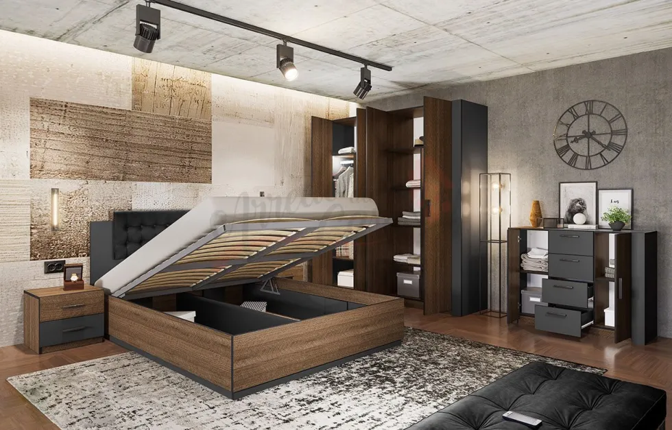 Camera da letto completa antracite e noce CDLI29