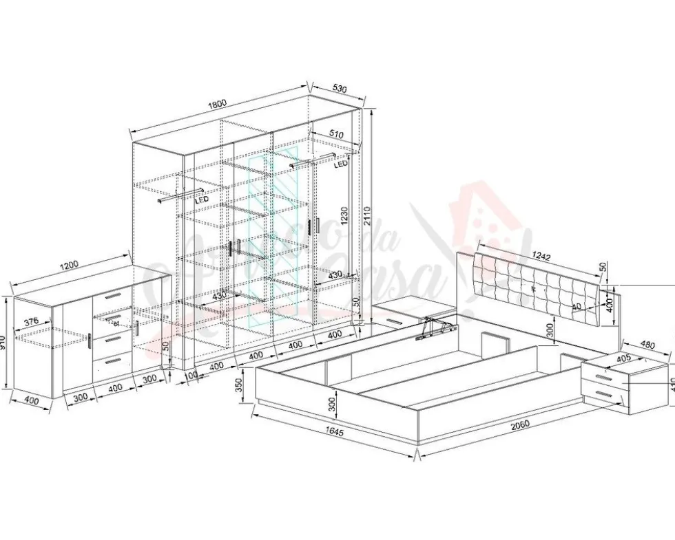 Camera da letto completa antracite e noce CDLI29