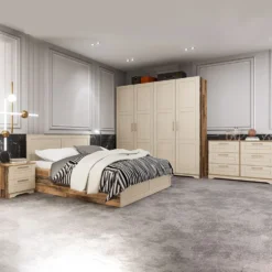 Camera da letto completa beige ed effetto legno antico CDLI38