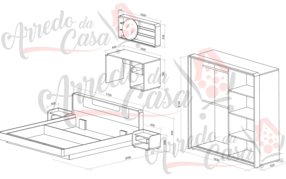 Camera da letto completa bianco/noce CDLU22