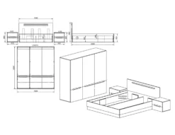Camera da letto completa bianco lucido e rovere con comodini CDLI39
