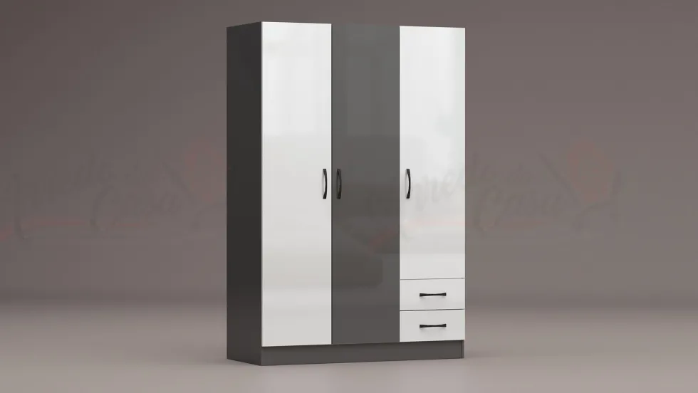 Camera da letto completa con letto a francese 140x190 design laccato bianco lucido e antracite CMG40