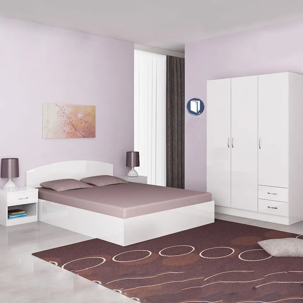 Camera da letto completa con letto a francese 140x190 design laccato bianco lucido CMG40