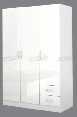 Camera da letto completa con letto a francese 140x190 design laccato bianco lucido CMG40
