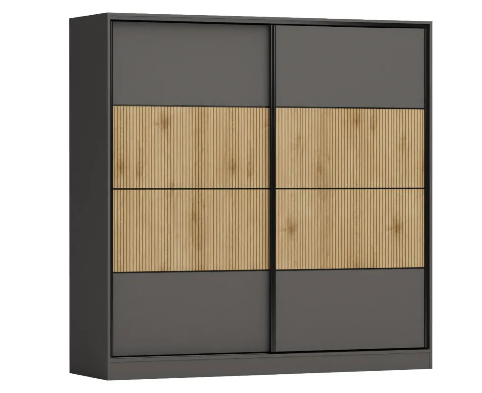 Camera da letto completa con letto contenitore 160x200 cm rovere cannettato e grafite CMG50