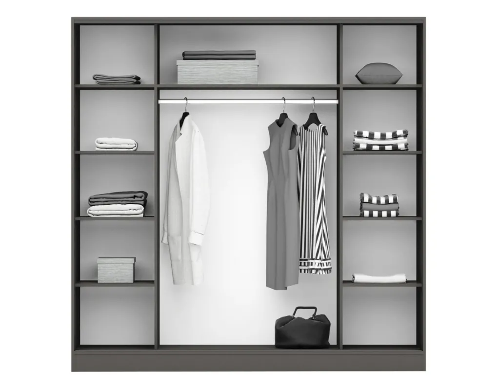 Camera da letto completa con letto contenitore 160x200 cm rovere cannettato e grafite CMG50