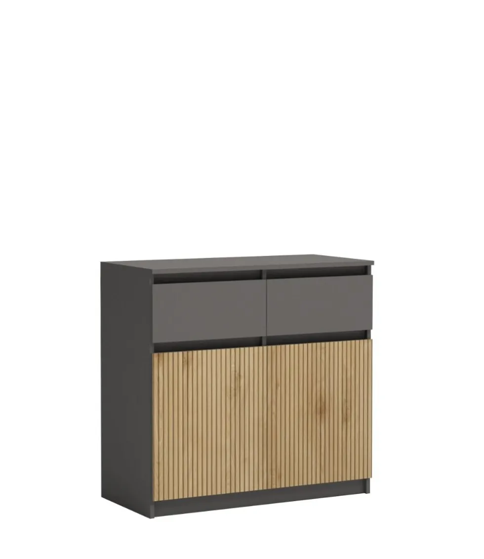 Camera da letto completa con letto contenitore 160x200 cm rovere cannettato e grafite CMG50