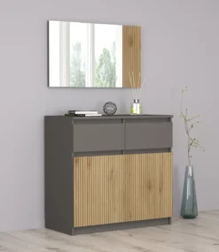 Camera da letto completa con letto contenitore 160x200 cm rovere cannettato e grafite CMG50