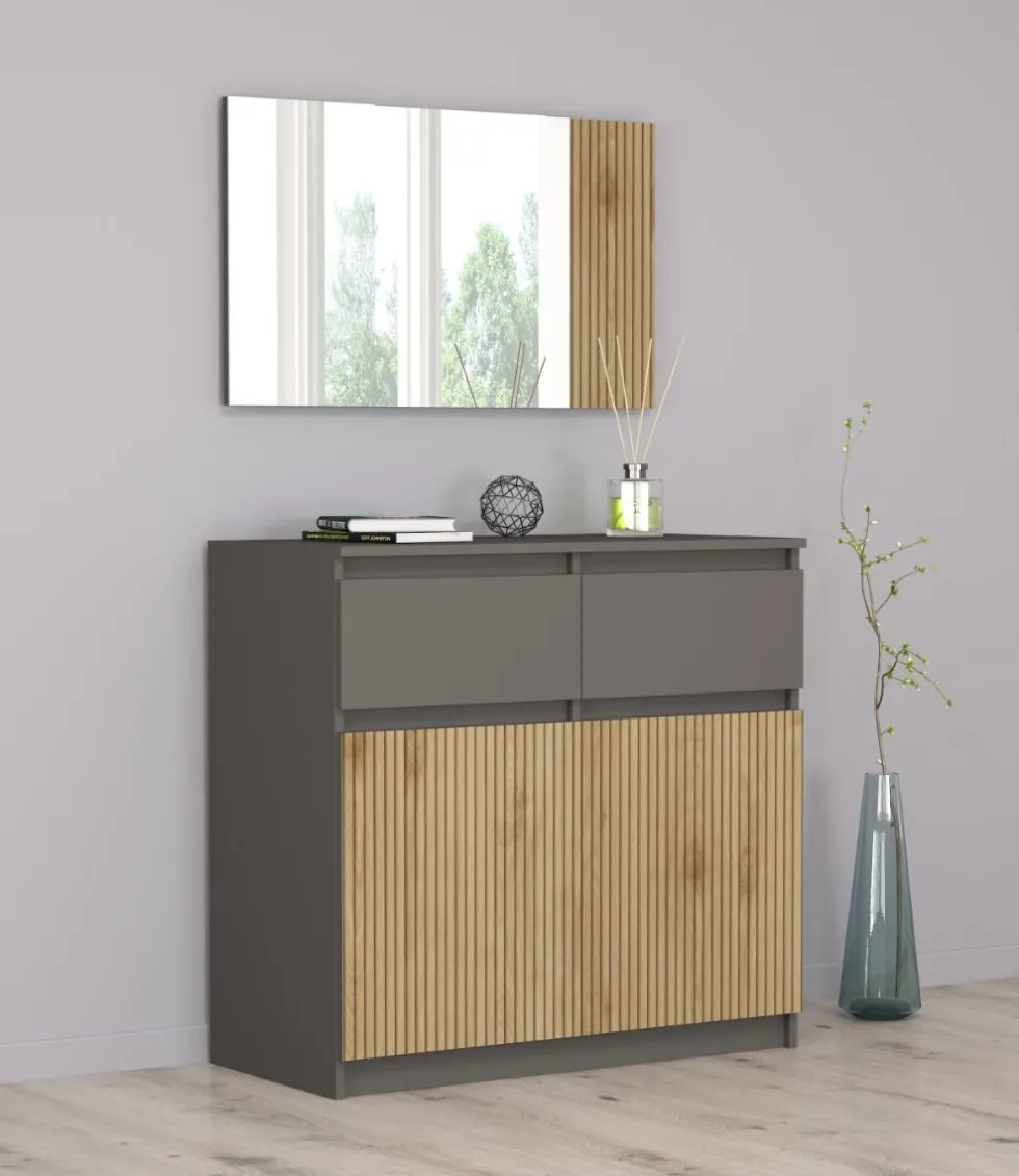 Camera da letto completa con letto contenitore 160x200 cm rovere cannettato e grafite CMG50