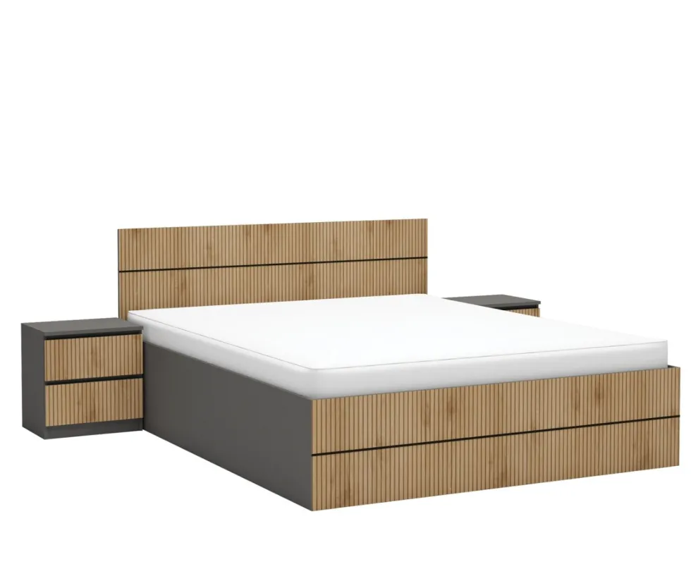 Camera da letto completa con letto contenitore 160x200 cm rovere cannettato e grafite CMG50