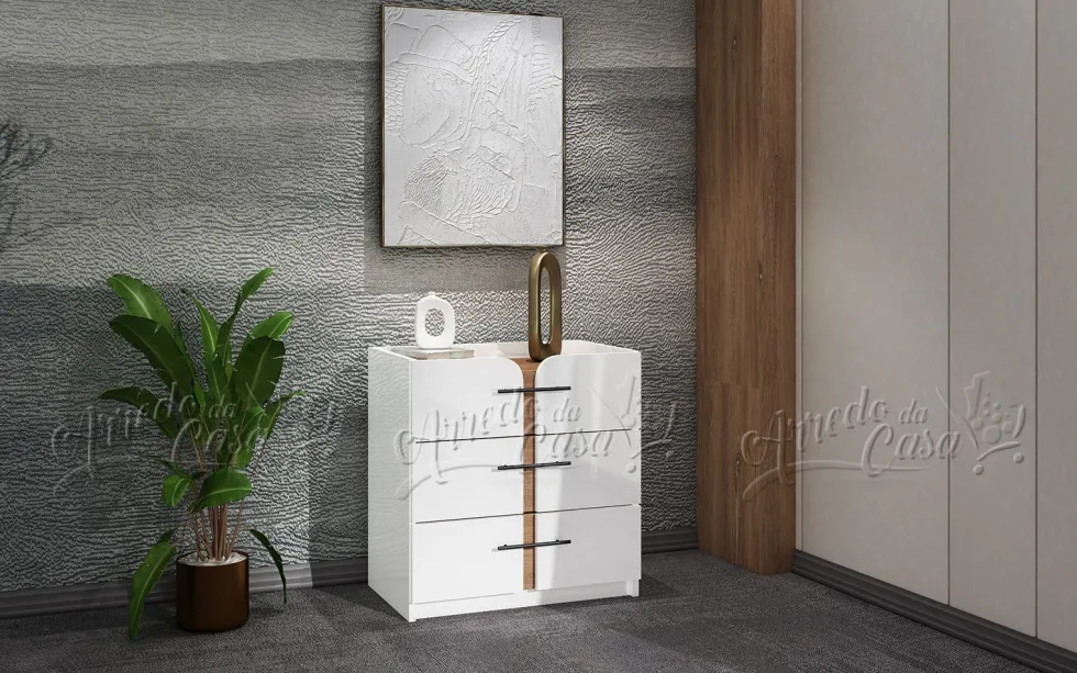 Camera da letto completa con letto contenitore 140x200 cm bianco lucido e noce CDLU39