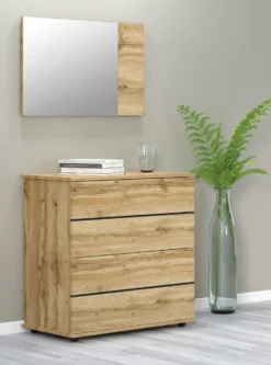 Camera da letto completa con letto contenitore 160x200 cm in rovere naturale CMG35