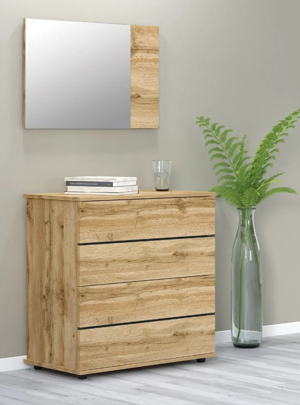 Camera da letto completa con letto contenitore 160x200 cm in rovere naturale CMG35