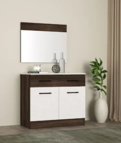 Camera da letto completa con letto contenitore 160x200 cm wengè e lino bianco CMG3