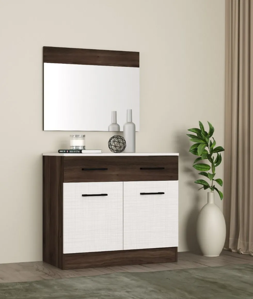 Camera da letto completa con letto contenitore 160x200 cm wengè e lino bianco CMG3