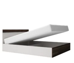 Camera da letto completa con letto contenitore 160x200 cm wengè e lino bianco CMG3