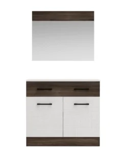 Camera da letto completa con letto contenitore 160x200 cm wengè e lino bianco CMG3