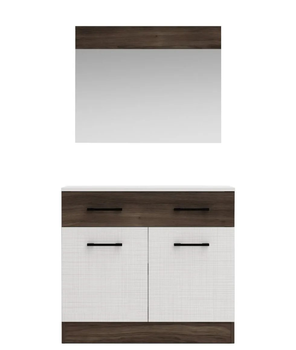 Camera da letto completa con letto contenitore 160x200 cm wengè e lino bianco CMG3