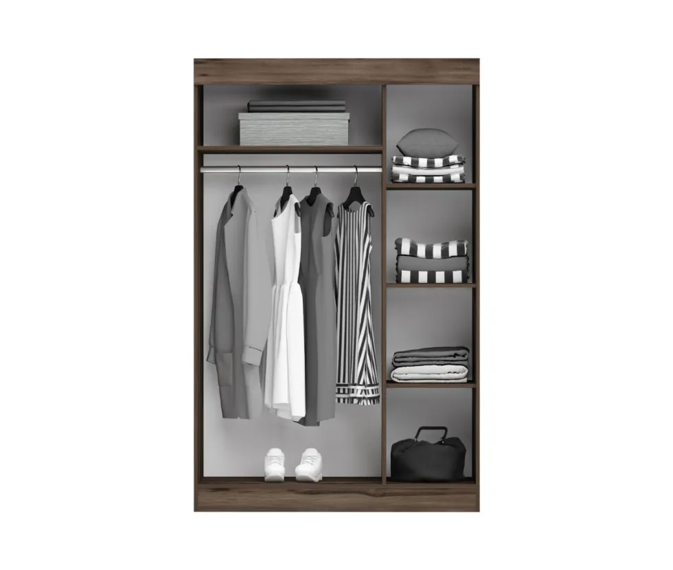 Camera da letto completa con letto contenitore 160x200 cm wengè e lino bianco CMG3