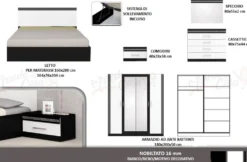Camera da letto completa elegante con letto 160x200 cm bianca e nera CMG13