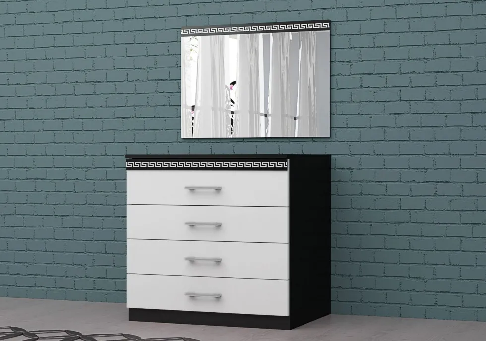 Camera da letto completa elegante con letto 160x200 cm bianca e nera CMG13