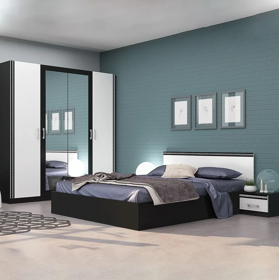 Camera da letto completa elegante con letto 160x200 cm bianca e nera CMG13