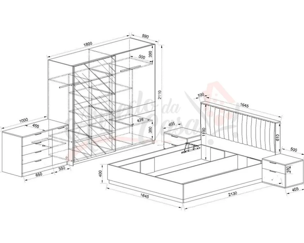 Camera da letto completa legno e antracite CDLI36