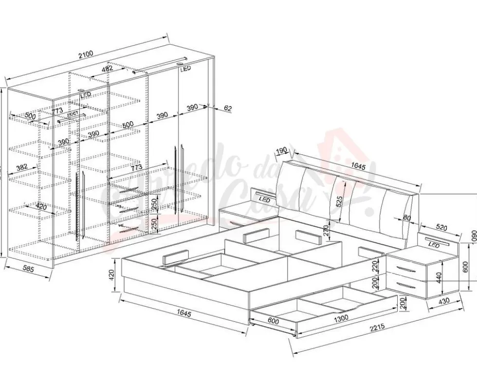 Camera da letto completa legno naturale e grigio chiaro CDLI37