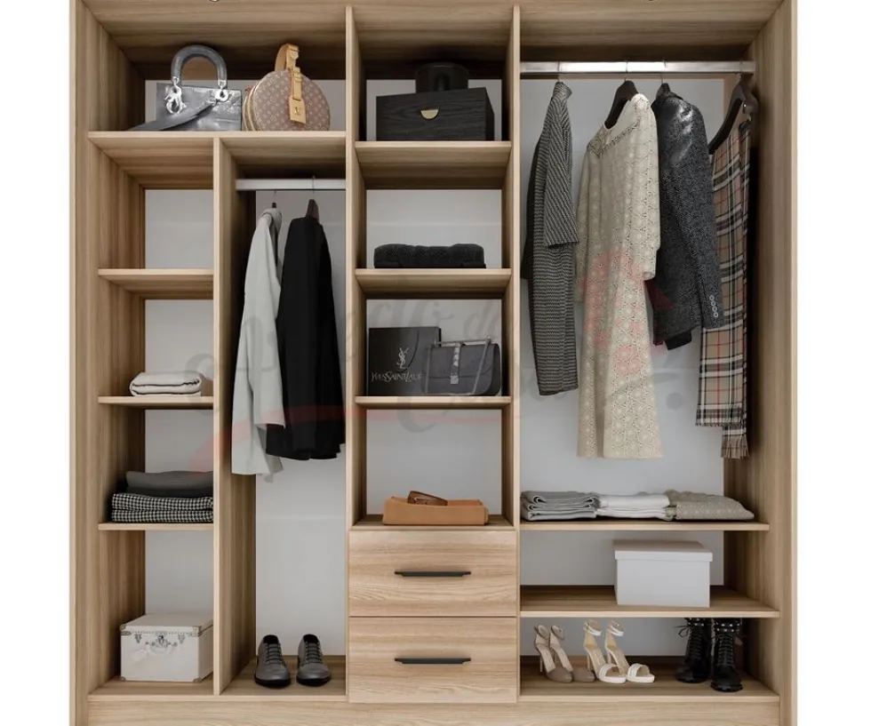 Camera da letto completa legno naturale e grigio chiaro CDLI37