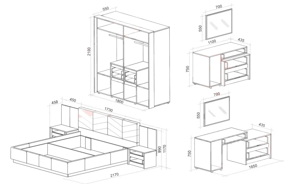 Camera da letto completa moderna 160x200 grafite beige noce CDLU36