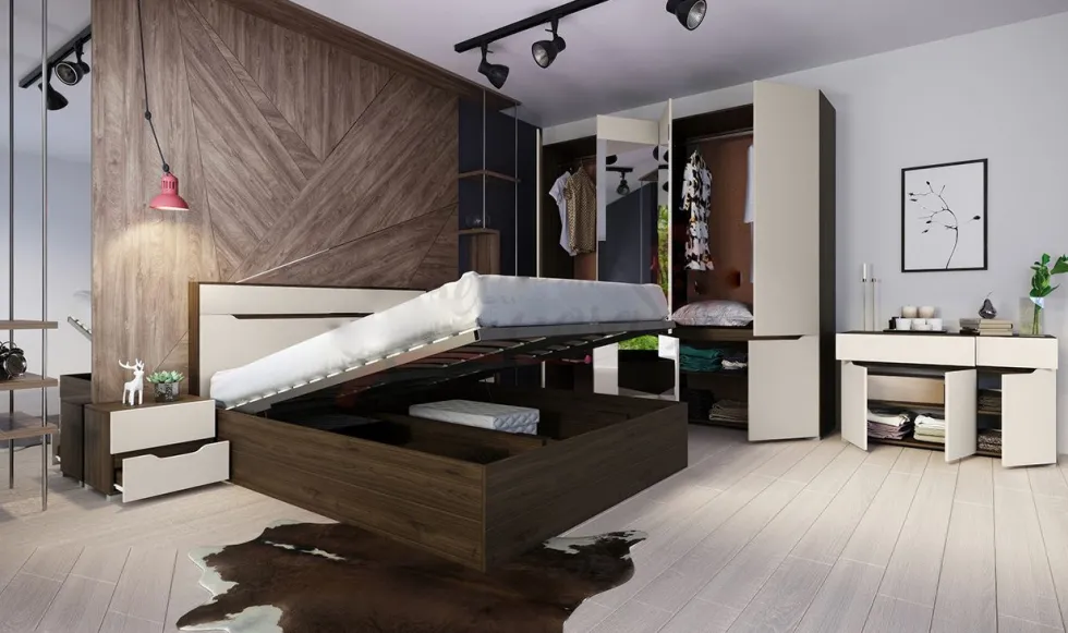 Camera da letto completa rovere scuro/grigio chiaro CDLI7035