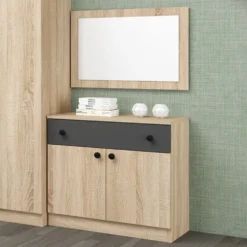 Camera da letto completa 160x200 cm in rovere e antracite CDMG1