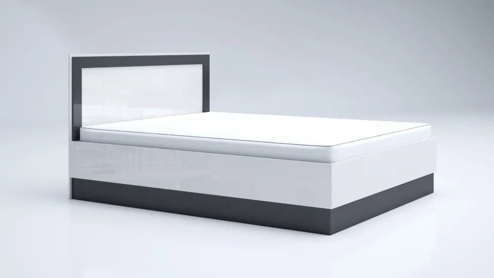 Camera da letto completa 160x200 con comò e specchio effetto laccato bianco lucido e antracite CMG44